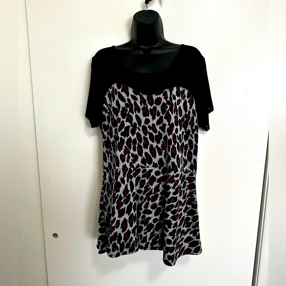 Torrid Leopard/Mesh Peplum Top Size 2